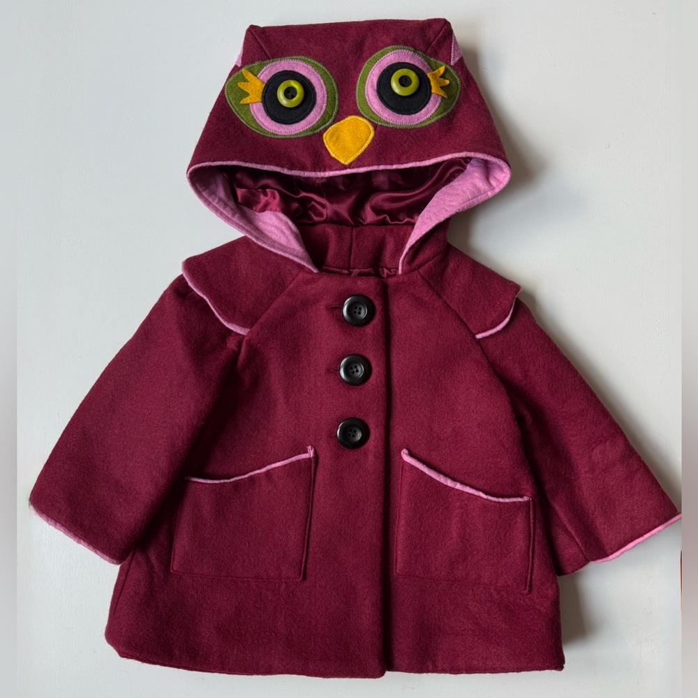 Little Goodall Baby Girl Felt Owl Hooded Coat - Size 12M